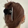 Hair Clips Charms Black Velvet Imitation Pearl Love Large Claw Headdress Hairpin Catch For Women Temperament Accessories