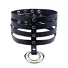 Choker Punk Sexy Gothic Pu Leather Goth 4-row Neck Chain Necklace Two Circles Round Collar Women Jewelry Friend Party Accessory