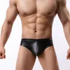 Underbyxor sexiga gay underkläder män boxare shorts svart faux läder trosor låg midja u konvex påse cuecas calzoncillos m-xl