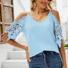 Blouses voor dames buiten schouderzomers kanten shirts sexy short mouw v-neck blouse dames 2023 hollow out losse dame casual tops elegant 26144