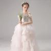 Girl Dresses Exquisite Flower Girls Wedding Pary Dress Fashion Off The Shoulder Embroidery Tulle Layered Child Princess Ball Bown