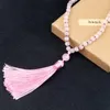 Hanger Kettingen 6MM Roze Chalcedoon Multilayer Armband Hoge Kwaliteit 108 Kralen Kwastje Ketting Gebed Energie Genezing Pols Armbanden Gift