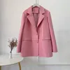 Women's Leather Pink Genuine Suit Coat Women's 2023 Autumn/Winter Loose Relaxed Sheepskin Collar Jacket Trend