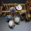 Grandes pierres naturelles rondes anneaux pour femmes Reiki cristal Turquoises Quartz rose réglable anneau bandes déclaration bijoux rétro