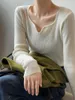 Frauen Pullover Retro Stricken Pullover Frau Winter 2023 Langarm V-ausschnitt Pullover Chic Einfachheit Kleidung Frauen