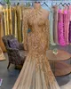 Gorgeous Mermaid Prom Dresses High Neck One Sleeve Designer Shining Applicants on Tulle Hollow Court Gown Custom Made Plus Size Party Dress Vestido De Noite