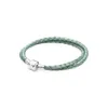 Genuine Sterling Silver S925pandora Sparkling Couples' Qixi Festival Gift Hand Rope Leather Rope Bracelet, Suitable for All Pandora Charm Beads