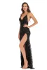 Sequin Fringe High-Low Dress: Suknie bez pleców bez ramiączek, haftowane sukienki balowe idealne na imprezy Specjalne okazje sukienki