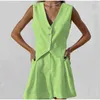 Kvinnors spårdräkter Bomull Linne Waistcoat Shorts Solid Suit Women Elegant Fashion Sleeveless V Neck Vest Two Piece Set Summer Loose Casual