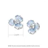 Boucles D'oreilles Élégant Zircon Réglage Bleu Iris Pétales Irréguliers Fleur Pour Les Femmes Avancées Jeunes Filles Parti Charme Bijoux N319