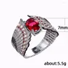 Anneaux De Mariage De Luxe Femme Charme Grand Ovale Rouge Zircon Anneau Plume Argent Couleur Pour Les Femmes Petite Pierre Jaune Bijoux De Fiançailles