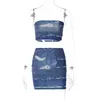 Sukienki robocze Zabrina Damskie spódnice Ostrocie Ostruje 2 szt. Suits 2023 Spring Denim Print Bodycon Tops Sexy Street Suit