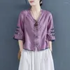 Ethnische Kleidung Sommer Chinesischen Stil Frauen Kleidung 2023 Cheongsam Top Traditionelle Hemd Bluse Baumwolle Leinen Hanfu Damen 31196