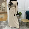Ethnic Clothing Appliques Dubai Abaya Muslim Women Dress With Tassel Belt Casual Saudi Robe Islam Turkish Modest Kaftan Solid Color