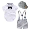 Clothing Sets born Baby Boy Summer Formal Clothes Set Bow Wedding Birthday Boys Overall Suit White Romper Shirt Toddler Gentleman Outfit 230617