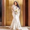 Plus size A Line Wedding Dresses jewel full-Sleeve race applique floor-length Wedding Gown Removable Train Vestidos De Novia292Q