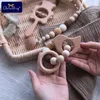 Baby Bijtringen Speelgoed Baby Bijtring Set Muziek Rammelaar Dummy Fopspeen Ketting Clip BPA Gratis Hout Knaagdier Vogel Gehaakte Kraal Armband Montessori Baby Product 230617