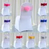 SASHES 10st/Lot Organza Chair Sashes Wedding Stol Dekorationer Elastiska stolar Bow Ties Flower Knot Wedding Banket Party Event Decor