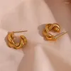 Orecchini a cerchio impermeabili ipoallergenici color oro 18 carati attorcigliati grossi tondi per donna Pendientes De Acero Inoxidable Para Mujer