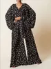 Pantalon deux pièces femme automne femmes manches longues jambe large ensemble connecteur Chaoren Polyester 2023 imprimé léopard Bandage Cardigan ample