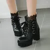 Botas de plataforma para mujer, zapatos góticos con cordones y correa de cuña, zapatos Punk EMO de charol con cordones, regalo de Halloween para la universidad