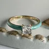 Anillos de boda delicados para mujer, anillo fino de esmalte azul, banda clásica de Color dorado, compromiso de piedra de circón cuadrado Vintage para mujer