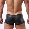 Caleçons Sexy sous-vêtements pour hommes Cool Man Boxer Shorts en cuir verni noir hommes Imitation Drop