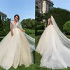 Crystal Design Sheer Jewel Neck Lace Ball Gown Wedding Dresses With Long Sleeves Champagne Plus Size Wedding Dress Bridal Gowns322h