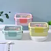 Bento Boxes Portable Stainless Steel Lunch Box Double Layer Cartoon Food Container Box Microwave Bento Box For Children Children Picnic School 230617