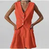 Kvinnors spårdräkter Bomull Linne Waistcoat Shorts Solid Suit Women Elegant Fashion Sleeveless V Neck Vest Two Piece Set Summer Loose Casual