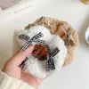 Saç Aksesuarları Kahve Renk Peluş Büyük Elastics Bears için Kız Sevimli Ekose Çift Bowknot Kış Tatlı Kafa Bandı