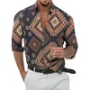 Men's Casual Shirts Men's 3D Geometric Printing Pattern Spring Summer Long Sleeve Shirt Breathable Lapel Button Design Formal Hawaiian