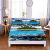 Set Sunset Beach Digital Printed 3pc Polyester Fitted Sheet Mattress Cover Four Corners with Elastic Band Bed Sheet Pillowcases