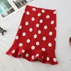 Stylish Chic Polka Dot Print Ruched Retro Sweet Sticked Mini kjol Za 2022 Fashion Women kjolar Casual Streetwear Jupe