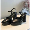 Sandals TRAF Women Mary Janes Thick Sole Waterproof Platform Pumps Female Square Baotou Leather Sexy T strap Dress Shoes Lady