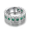 Bröllopsringar lyxiga kvinnliga små grön zirkonring silverfärg för kvinnor charm trendig fyrkantig vit sten engagemang