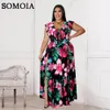 Robes Somoia grande taille femmes vêtements robes élégant imprimé col en V taille haute robe fendue robe de soirée en gros livraison directe