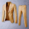 Erkekler takımları 1 set blazer pantolon uzun kollu bahar sonbahar cilt dokunuşu ince fit yaka resmi kıyafet ziyafet için