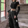 T-shirty houzhou punk hip hop crop top kobiety gotyckie y2k puste na patchwork krótkie rękawy tshirty Goth Black Thirt Korean Streetwear