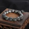 Bracelet Vintage Titane Acier Crâne Bracelet Pour Hommes Gothique Élastique Corde Bijoux Accessoires Halloween Cadeaux