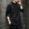 Etniska kläder traditionella kineser för män Ancient Style Flax Tang Top Improved Hanfu National Trendy Black White Stand Collar Shirts