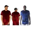 Men's T-Shirts Men's Velvet T-Shirt Harajuku Oversized Tee Top Side Zipper Hip-hop T shirt for Men RedBlueBlack Short-Sleeve Velour TShirts 230617