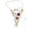 Catene Elegante fiore vintage da donna Collana dorata Orecchini con strass Set per donna Collare a catena clavicola femminile