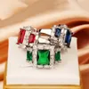 Anelli a grappolo Semplice classico Anello di fidanzamento con taglio a principessa per le donne Verde Rosso CZ Intarsio in pietra Moda Gioielli in argento 925 Regalo per feste di nozze