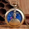 Pocket Watches Cute Bronze Quartz Hollow Watch Blue Planet Dial Kid Universe Girl Boy Fashion Halsband Klockgåvor för män damer