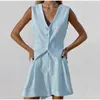 Kvinnors spårdräkter Bomull Linne Waistcoat Shorts Solid Suit Women Elegant Fashion Sleeveless V Neck Vest Two Piece Set Summer Loose Casual