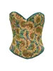 Bältesfältet Kvinnor Vintage Floral Corset Bustier Tie Up Front Crop Lingerie Embrodery Overbust Top Patchwork Camisole (Blue