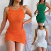 Casual Dresses 2023 Summer Fashion Women Tank Top Dress Sleeveless Plaid midja Sticked Female Hip Wrap
