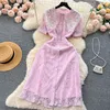 Casual Dresses studded bead lace,doll neck dress for women slim waist and elegants New Casual Spring Autumn Women Floral Print Slim Button Lady Short Dress A Line 2023
