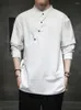 Etniska kläder traditionella kineser för män Ancient Style Flax Tang Top Improved Hanfu National Trendy Black White Stand Collar Shirts